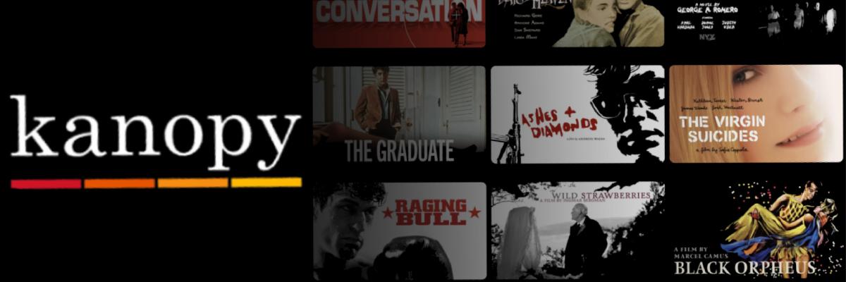 kanopy logo and images of movies