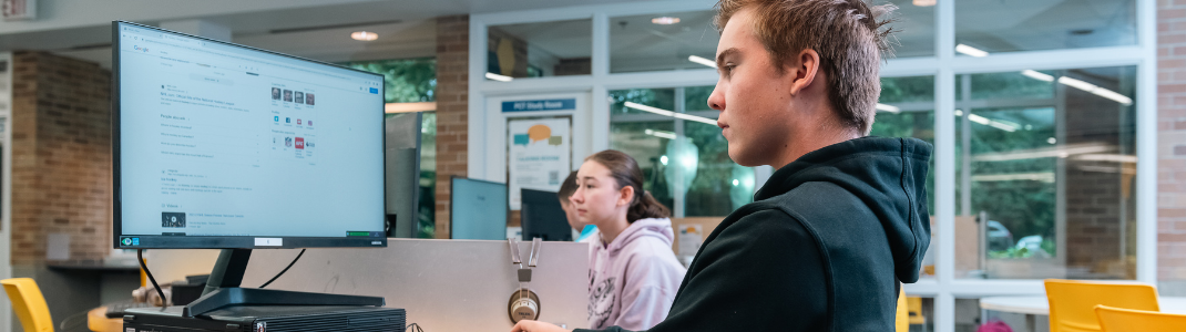 Person sitting at a desktop computer